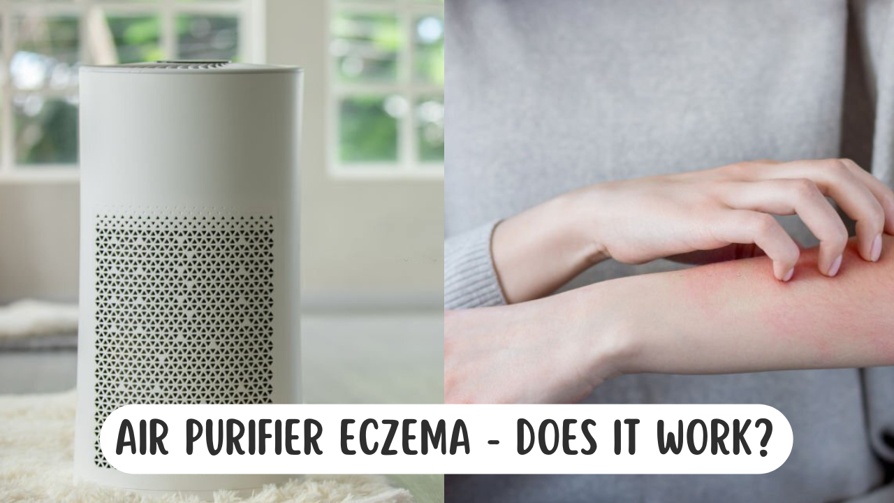 Air Purifier for eczema with woman scratching her red patch of skin