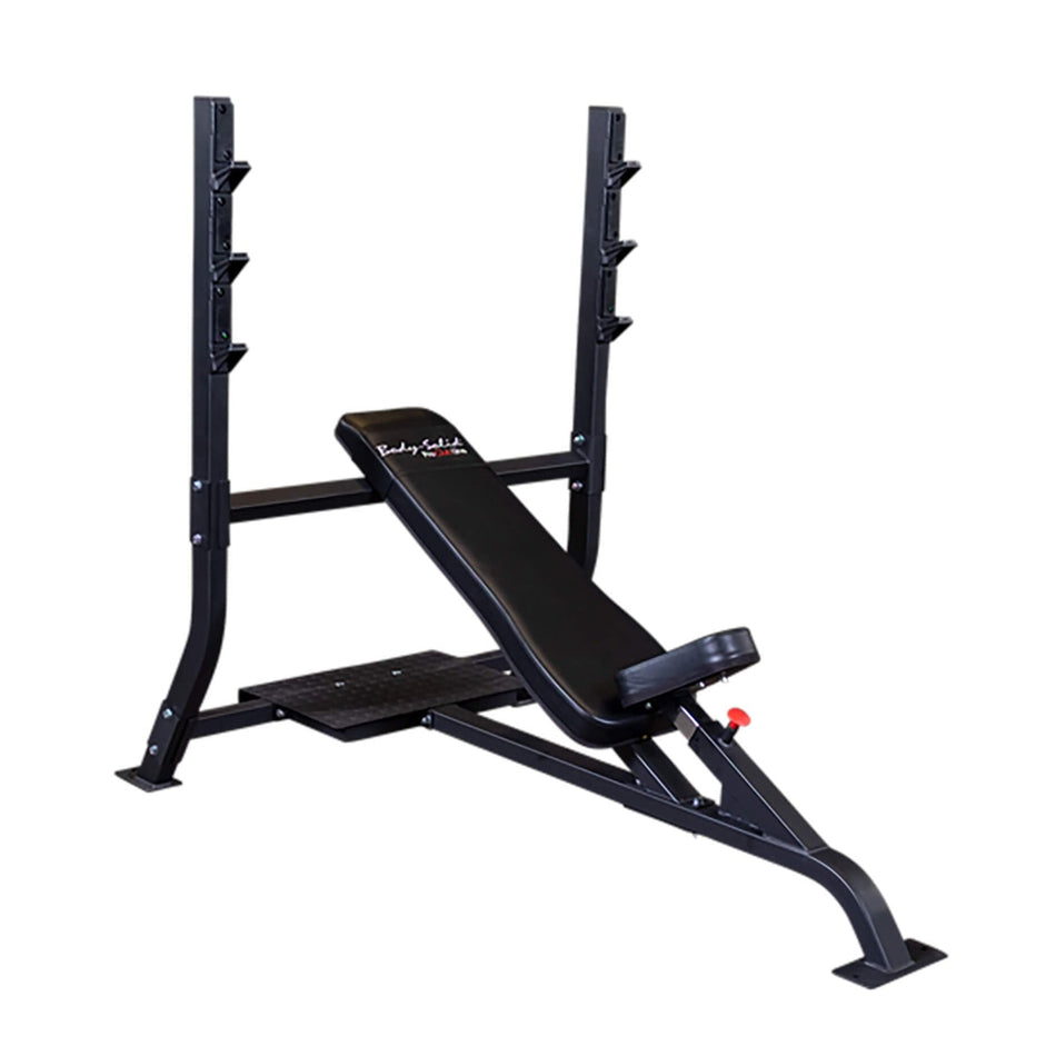 body solid pro clubline incline olympic bench soib250 corner view
