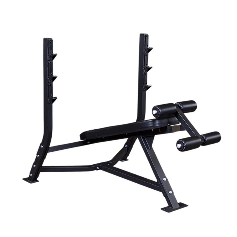 body solid pro clubline sodb250 decline olympic bench corner view