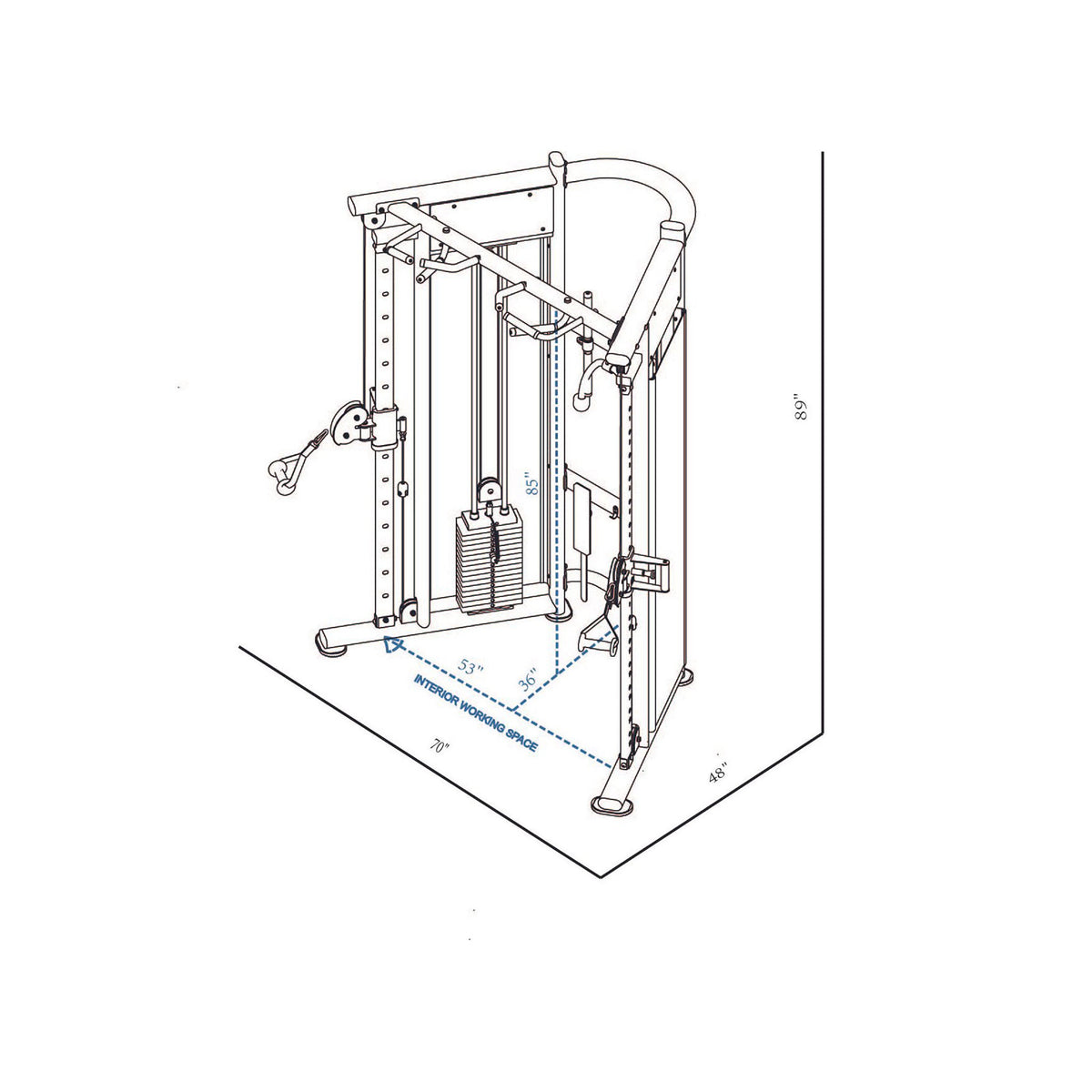 mx1161 functional trainer cable machine dimensions