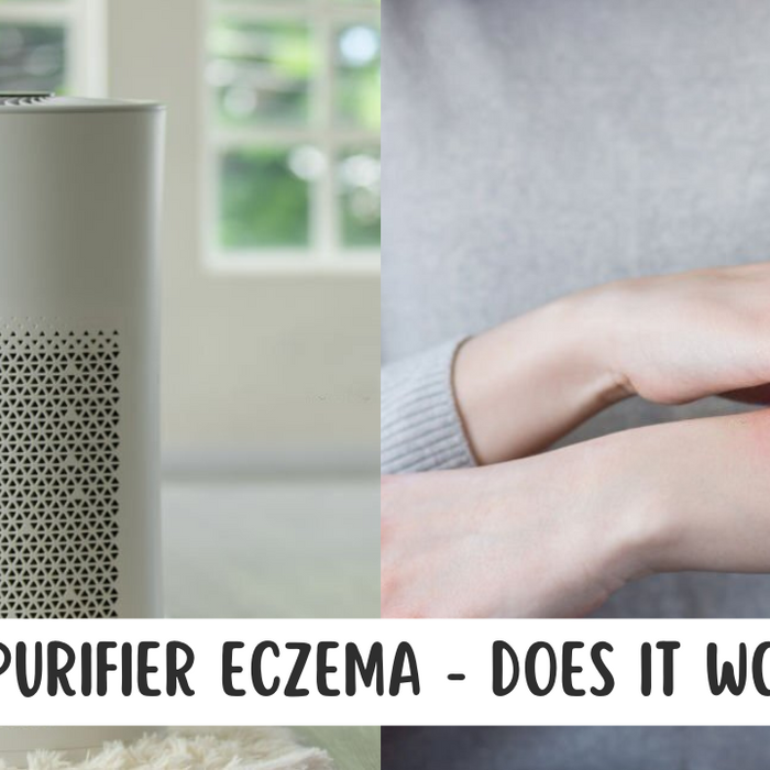 Air Purifier for eczema with woman scratching her red patch of skin