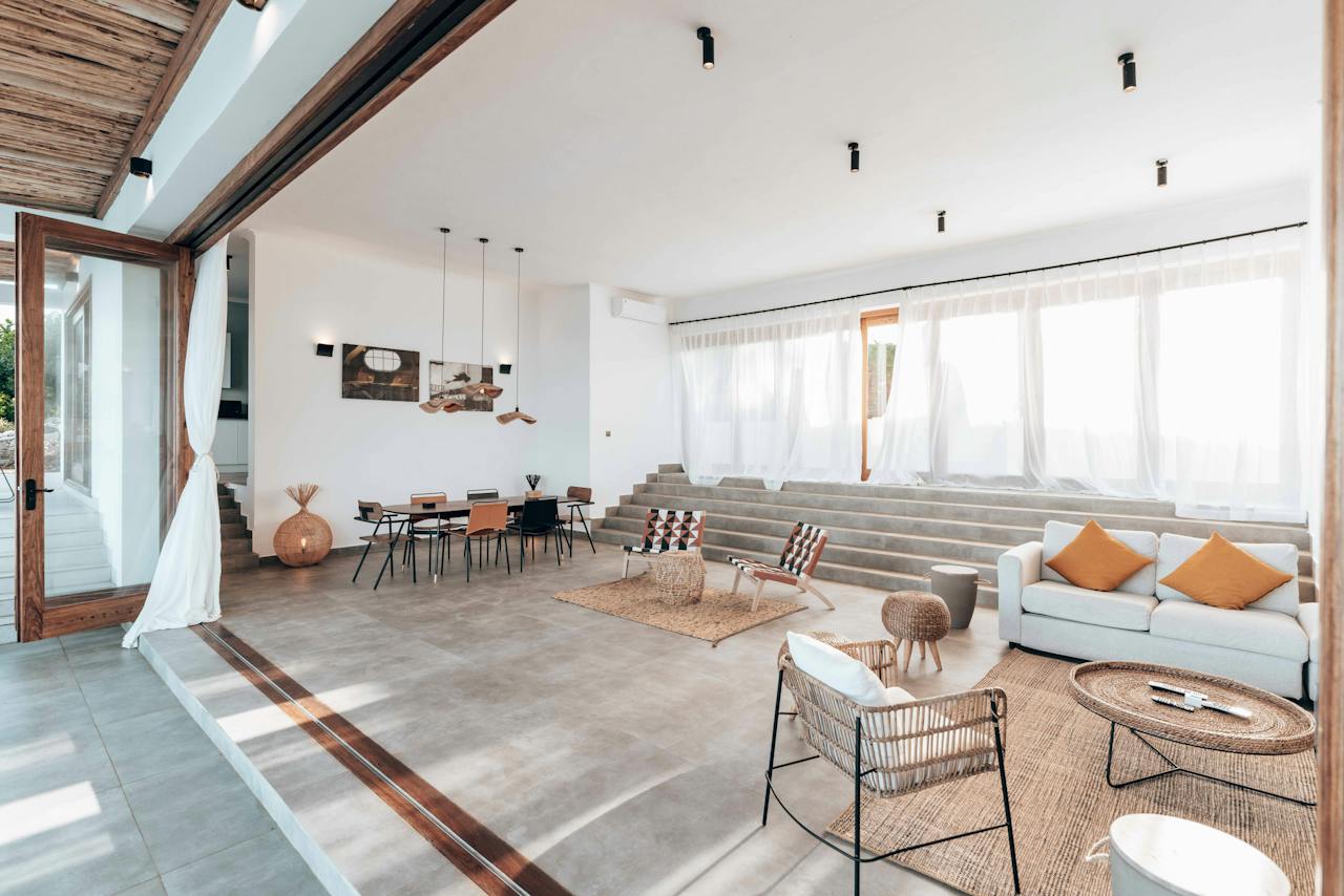 Spacious and airy open floor plan home interior with natural light, modern furnishings, and ample living space, perfect for a high-capacity air purifier to maintain clean air throughout