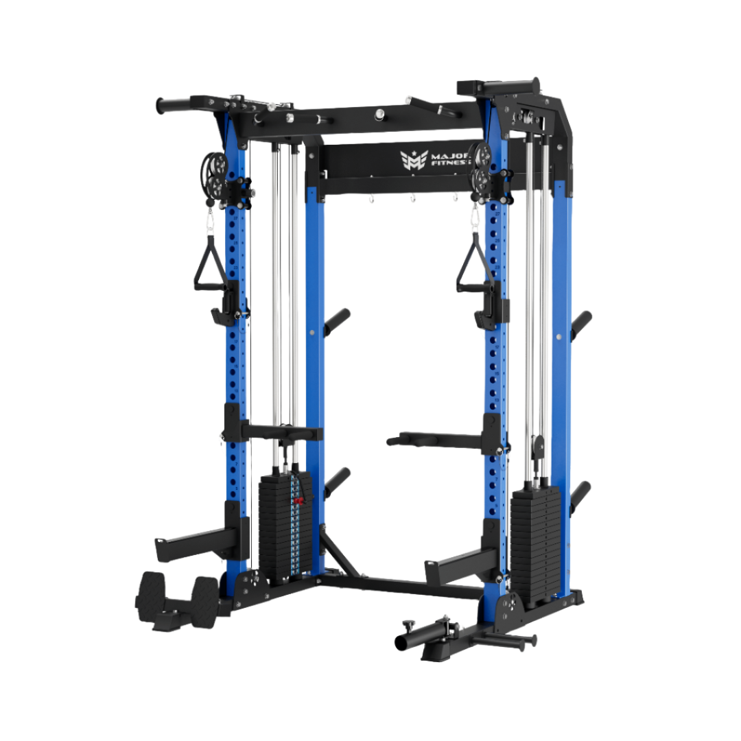 All-In-One Gym Rack F22 Pro Blue Angled View