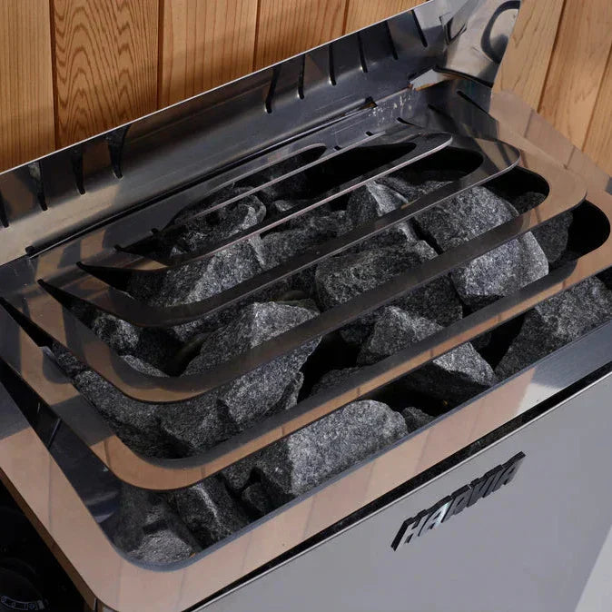 Harvia The Wall 6/8kW 240V Stainless Steel Electric Heater Package w/ Built-In Controller and Stones