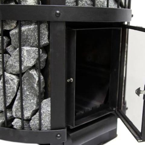 Harvia Legend 240 GreenFlame 15.9kW Wood Burning Stove Package w/ Chimney Kit, Rock Cage, Protective Bedding, Sheath, Stones