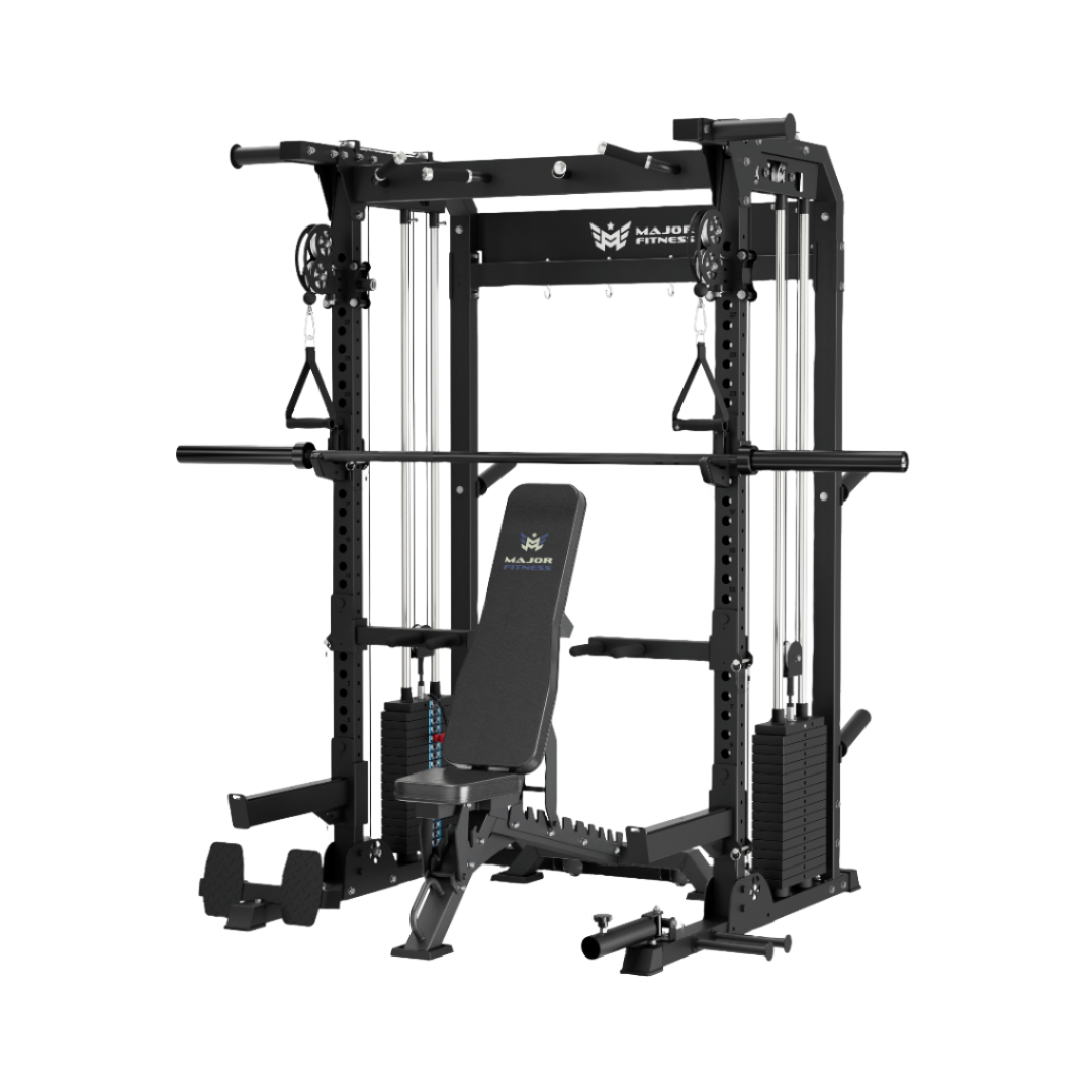 Major Fitness F22 Pro Black Angled View with Bench
