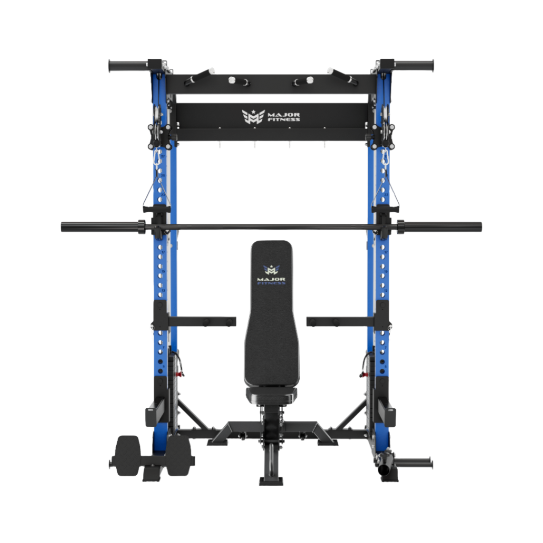 Major Fitness Power Rack F22 Pro Blue With Barbell And Bench
