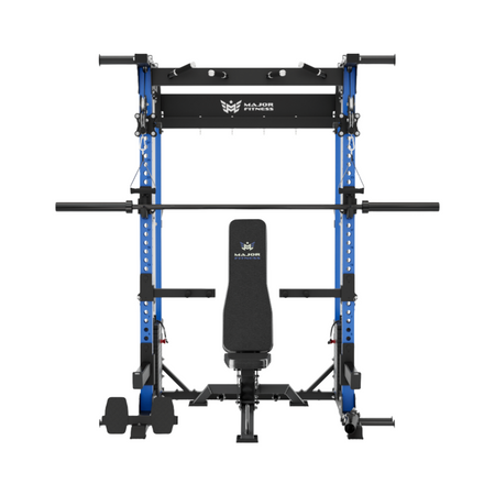 Major Fitness Power Rack F22 Pro Blue With Barbell And Bench