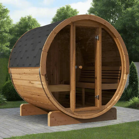 Model E8G 6 Person Barrel Sauna Out