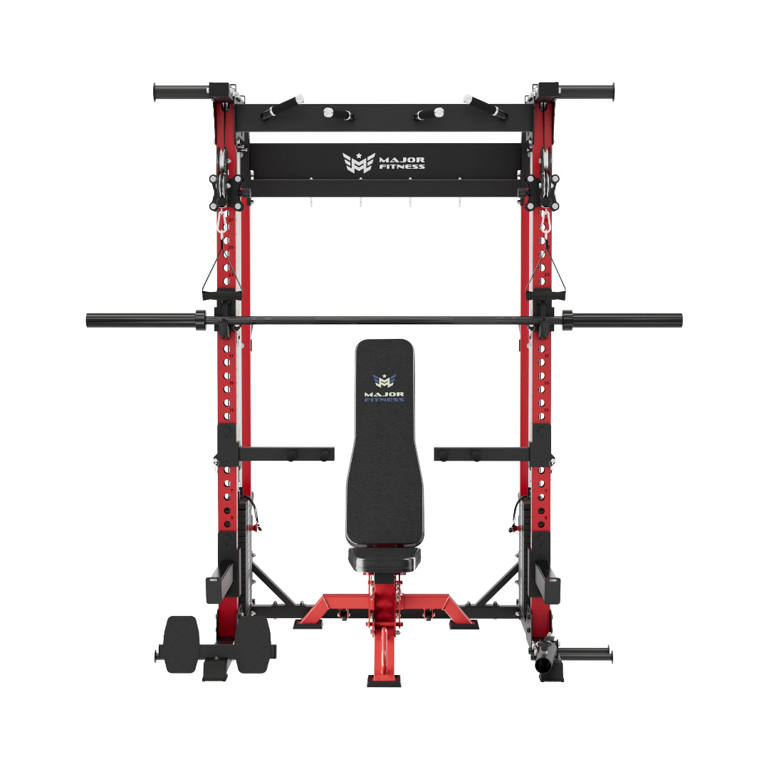 Multi-Purpose F22 Pro Red With Barbell and Bench