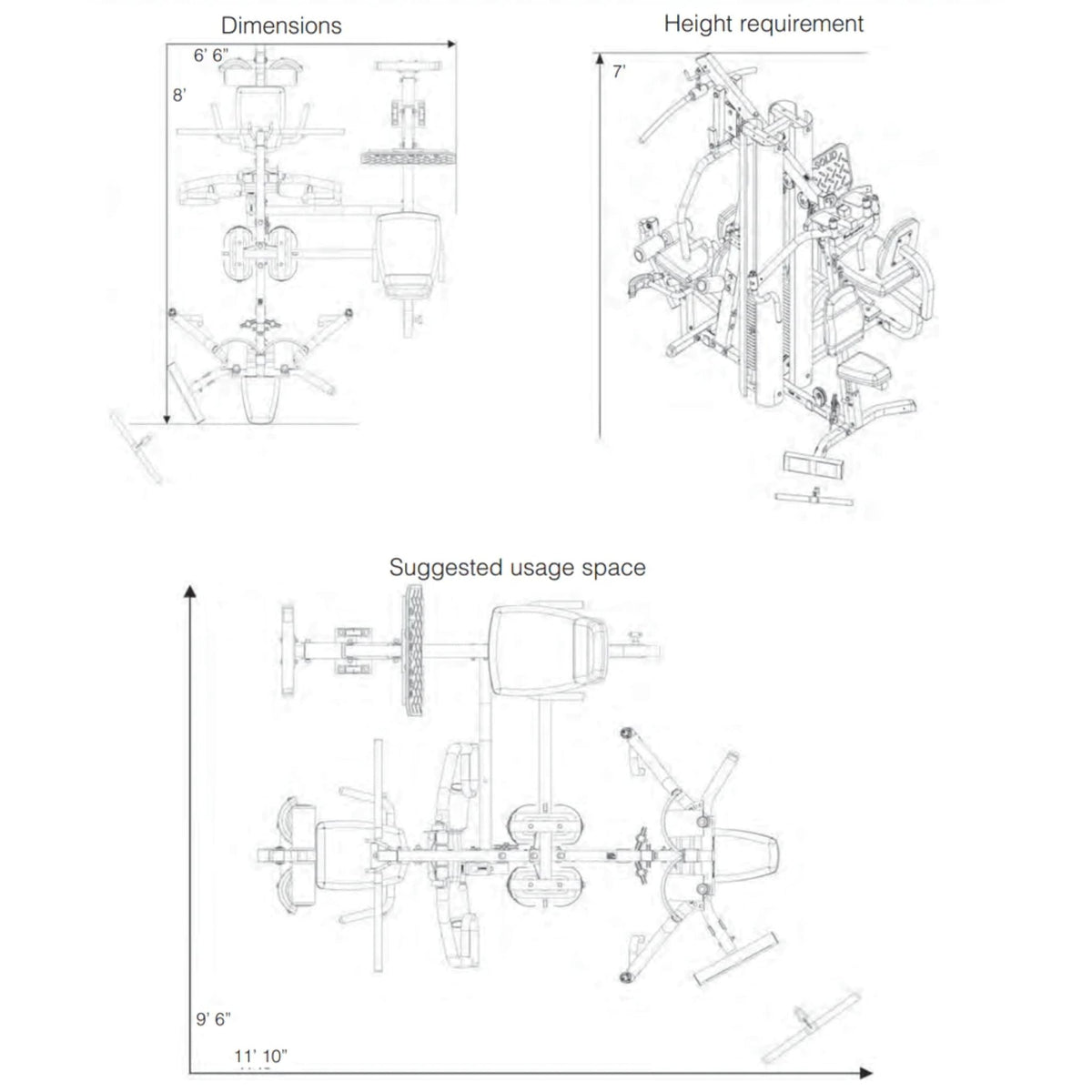 Body solid g9s dimensions diagram