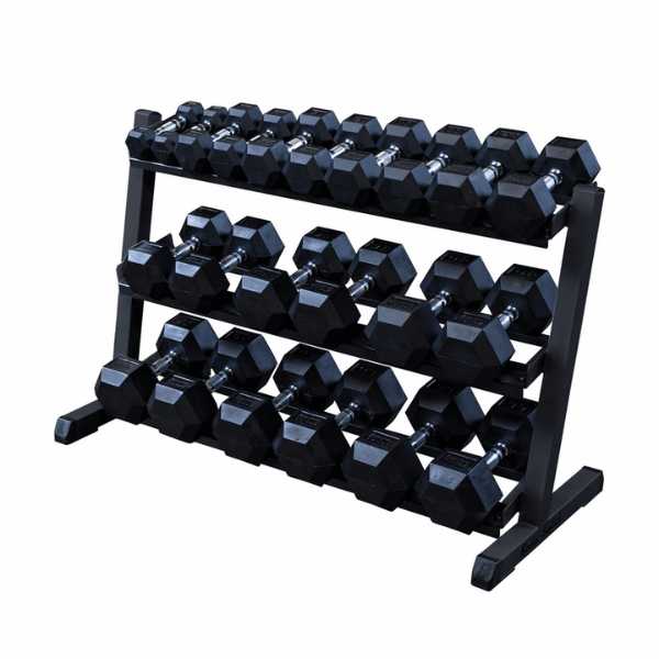 body-solid gdr48b 3-tier dumbbell rack loaded