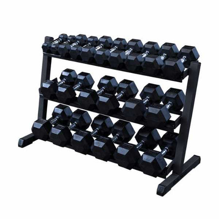 body-solid gdr48b 3-tier dumbbell rack loaded