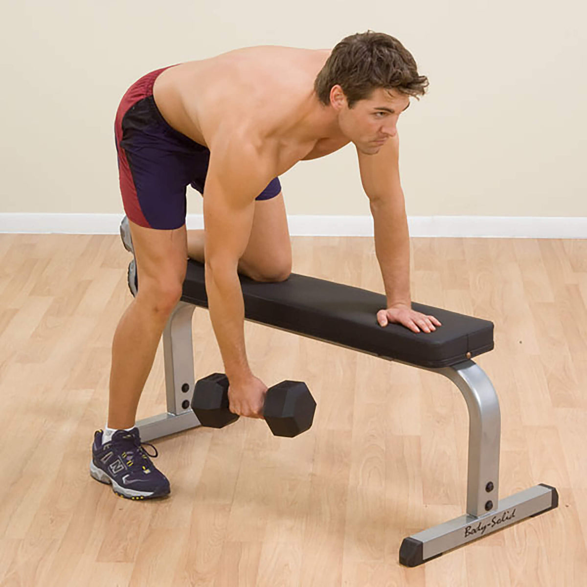 body solid gfb350 flat bench bend over biceps curl