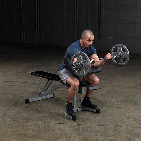 body solid powerline pfid130x fid bench barbell with preacher curl