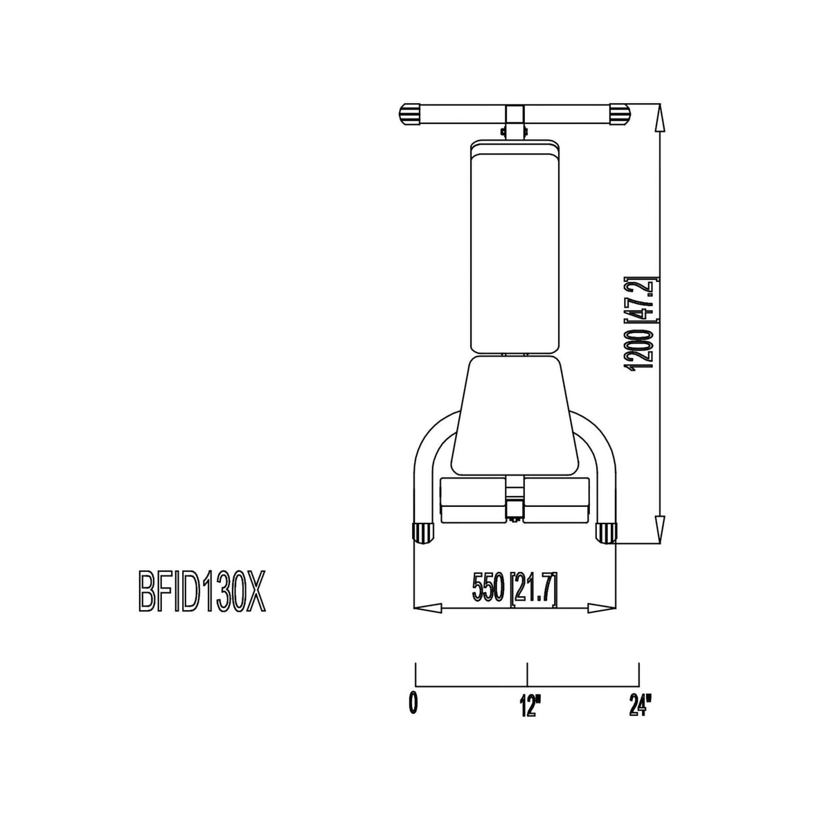 body solid powerline pfid130x fid bench top view dimension