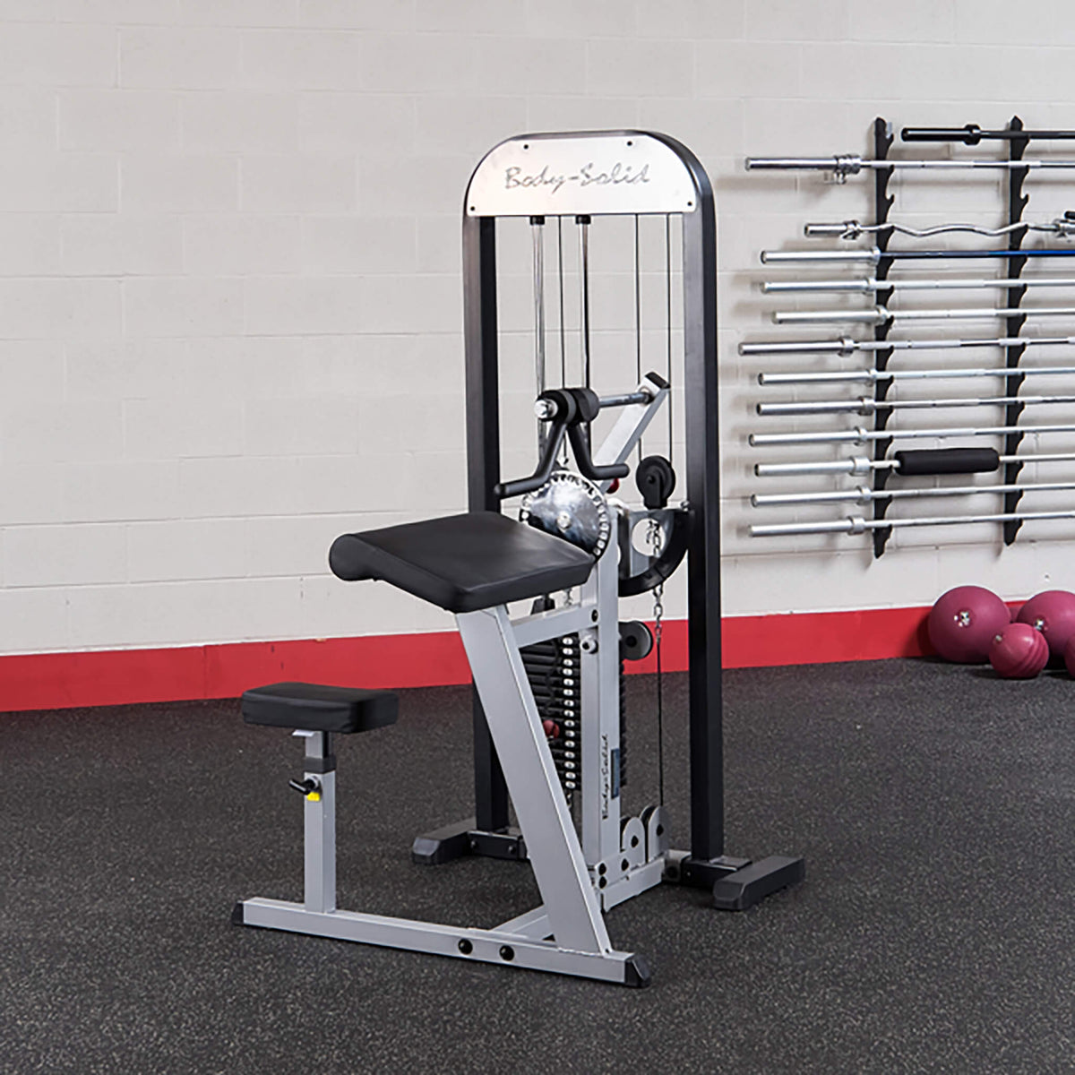 body solid pro select gcbt stk biceps and triceps machine corner view