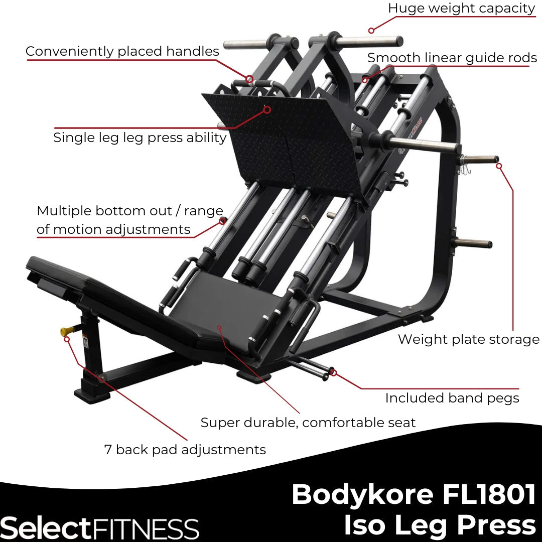 bodykore fl1801 iso leg press highlights