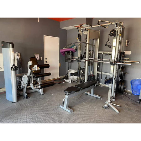 bodykore leg extension machine  gr639 corner view on a home gym