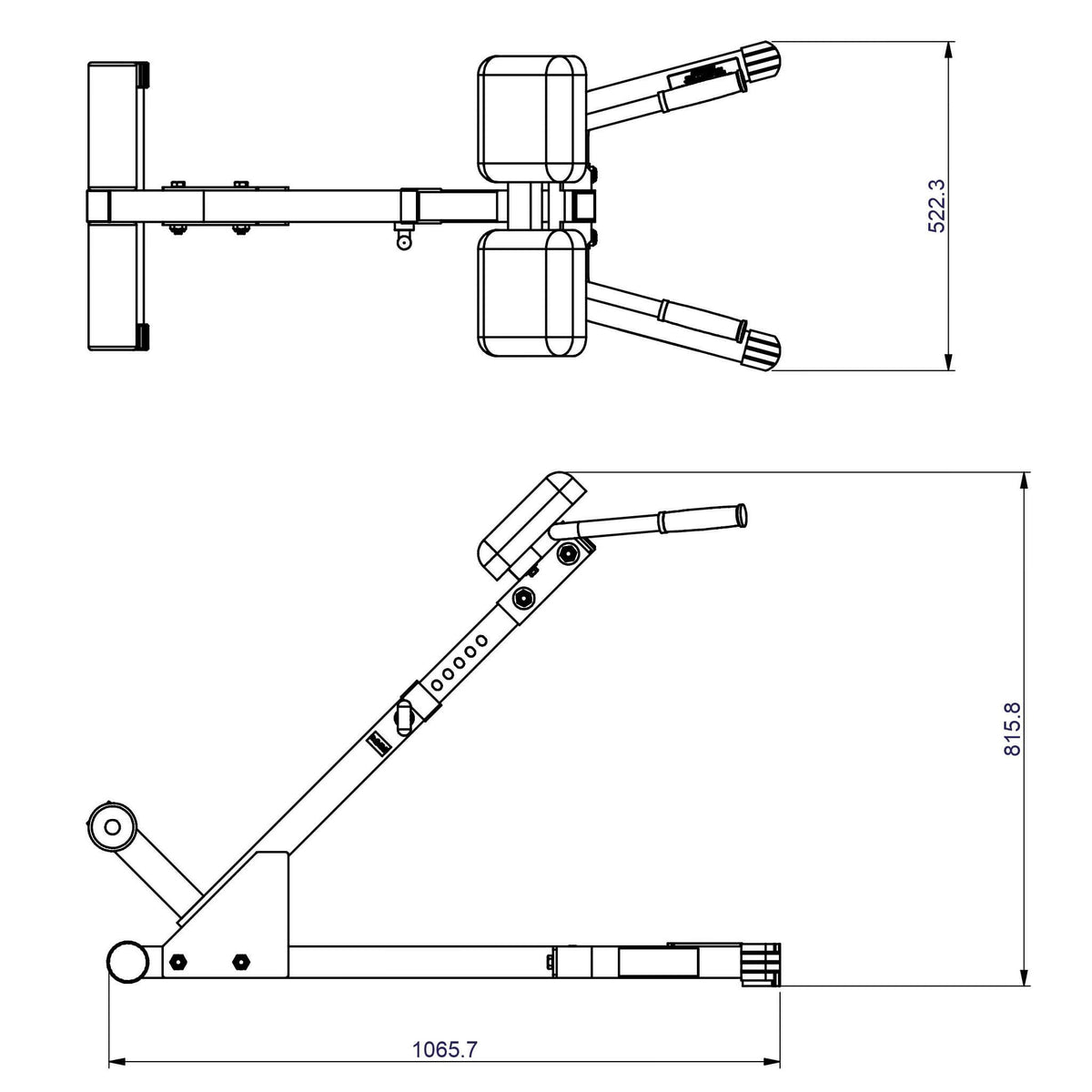 powerline phyp200x 45 degree back hyperextension top view dimensions
