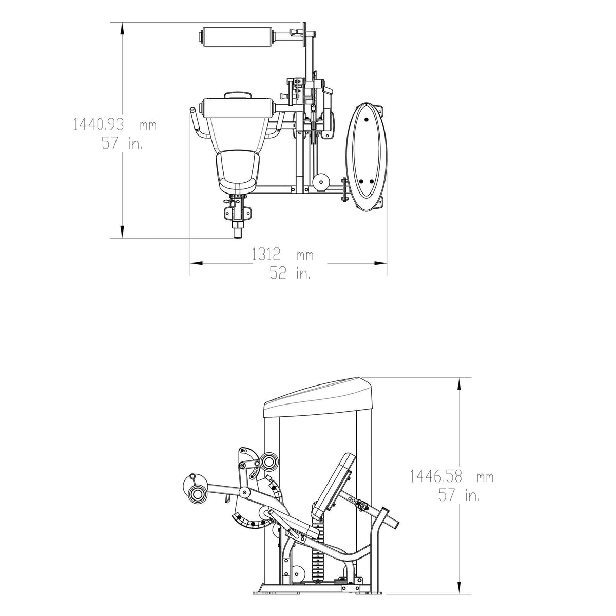 s2slc pro clubline seated leg curl dimensions