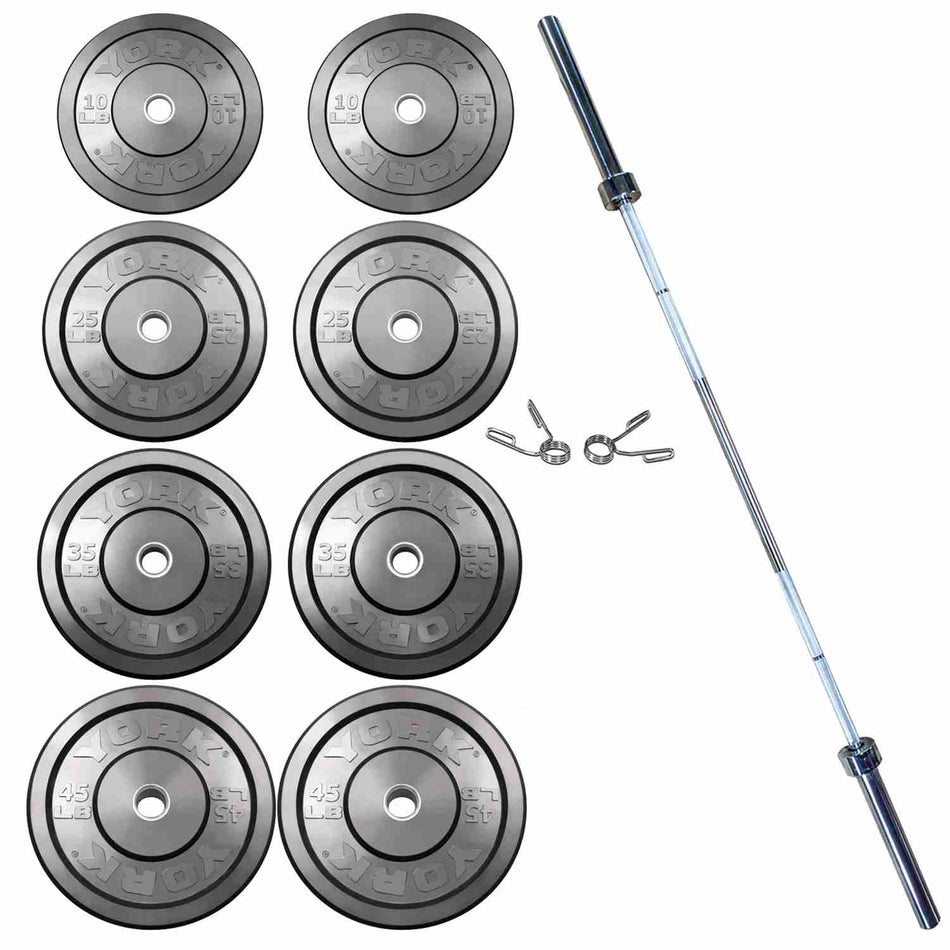 York Barbell USA Black Rubber Bumper Plate & Barbell Sets 275lb
