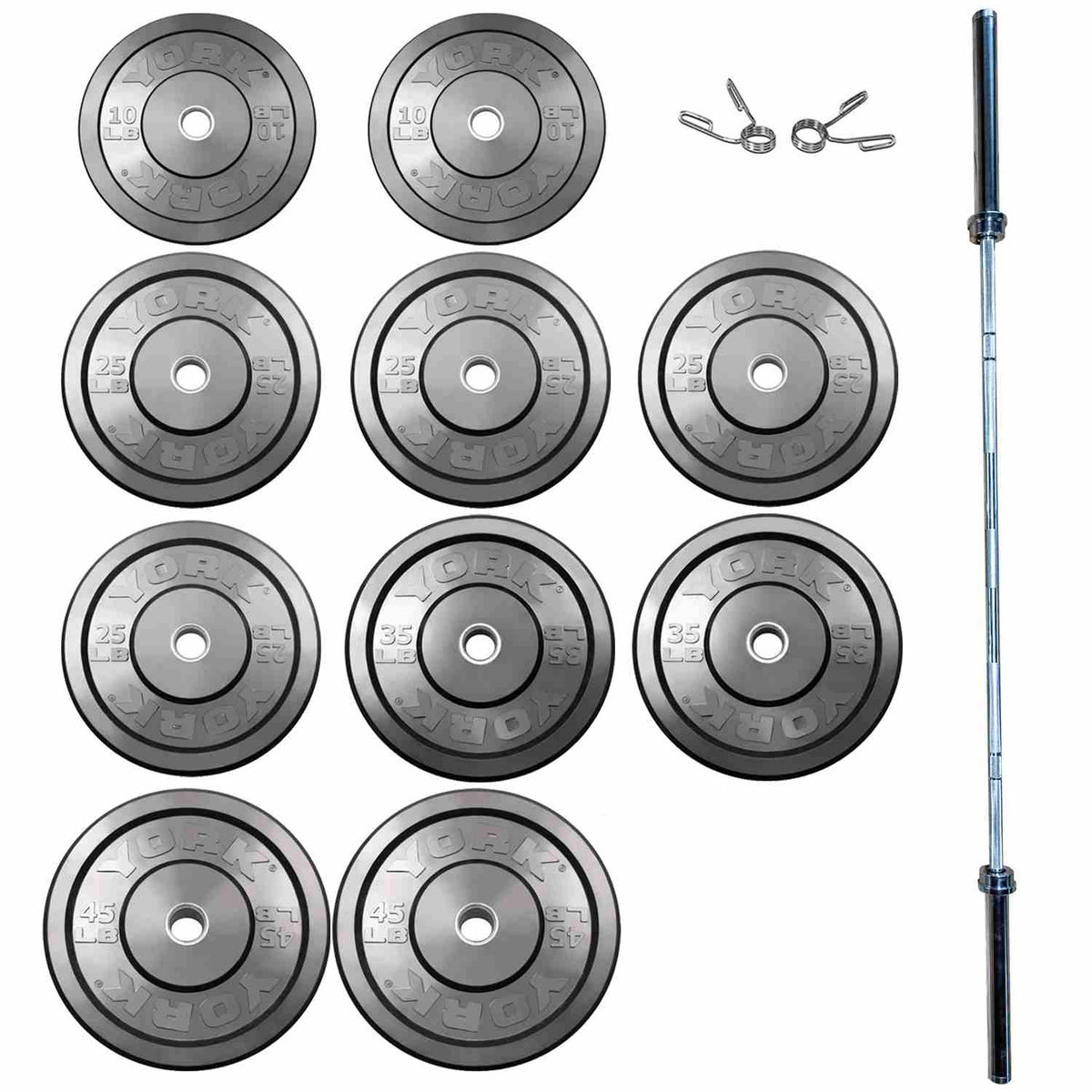 York Barbell USA Black Rubber Bumper Plate & Barbell Sets 325lb