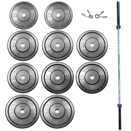 York Barbell USA Black Rubber Bumper Plate & Barbell Sets 325lb