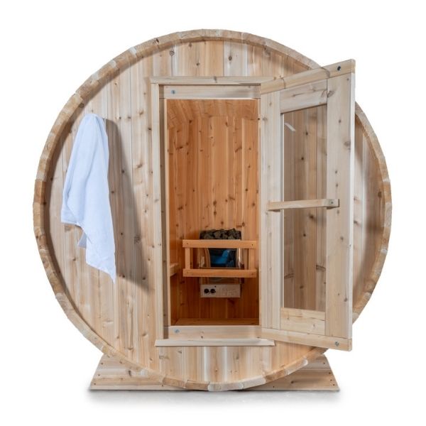 Dundalk CT Harmony 2-4 Person Outdoor Traditional Sauna with door open