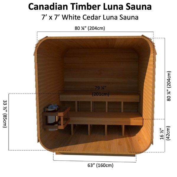 Dundalk CT Luna 3 Person Outdoor Traditional Sauna 3D View of Inside Dimensions