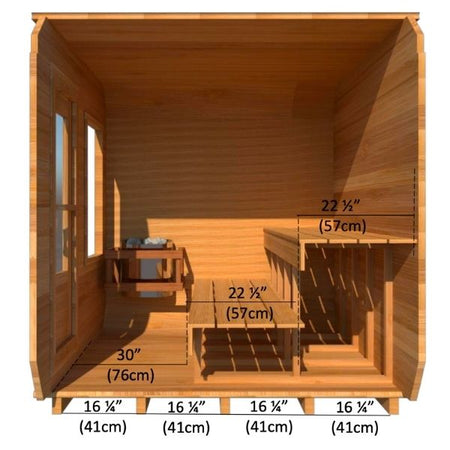 Dundalk CT Luna 3 Person Outdoor Traditional Sauna 3D View of Inside Dimensions of Benches and Floor