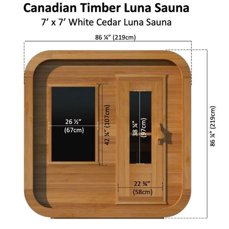 Dundalk CT Luna 3 Person Outdoor Traditional Sauna Dimensions of Outside Front with Door and Window