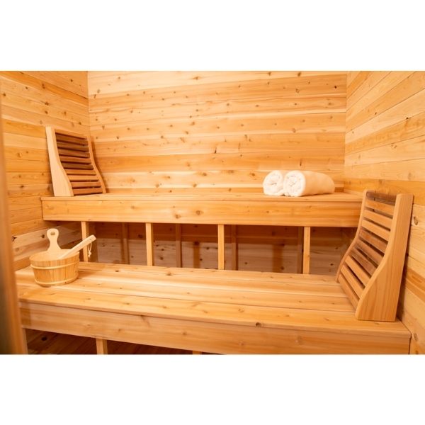 Dundalk CT Luna 3 Person Outdoor Traditional Sauna Inside View of Benches with Backrests