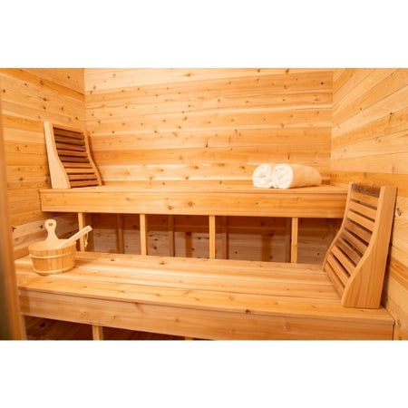 Dundalk CT Luna 3 Person Outdoor Traditional Sauna Inside View of Benches with Backrests