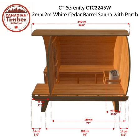 Dundalk CT Serenity 2-4 Person Outdoor Traditional Sauna 3D Dimesions Side View