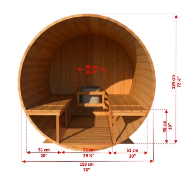 Dundalk CT Serenity 2-4 Person Outdoor Traditional Sauna 3D Dimesions of Inside