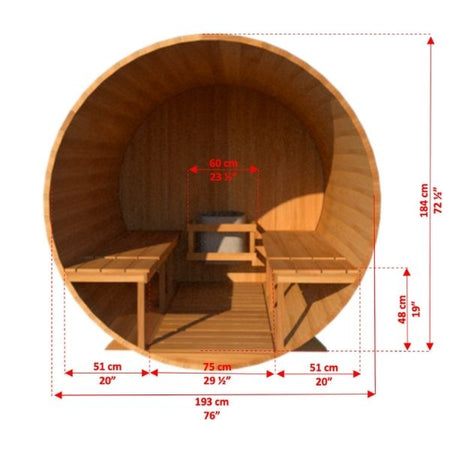 Dundalk CT Serenity 2-4 Person Outdoor Traditional Sauna 3D Dimesions of Inside