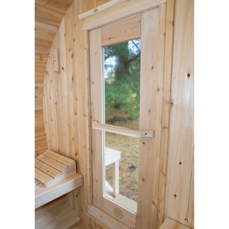 Dundalk CT Serenity 2-4 Person Outdoor Traditional Sauna Inside View Looking Outside the Window