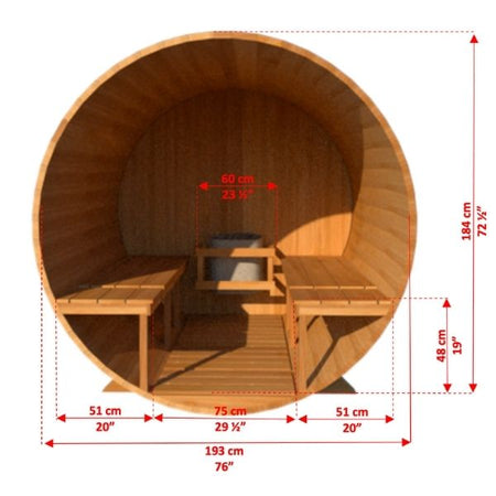 Dundalk CT Tranquility 6 Person Outdoor Traditional Sauna 3D Dimensions  of Inside