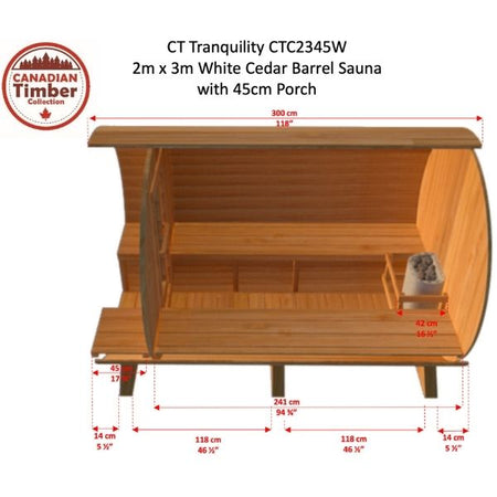 Dundalk CT Tranquility 6 Person Outdoor Traditional Sauna 3D Dimensions of Sides