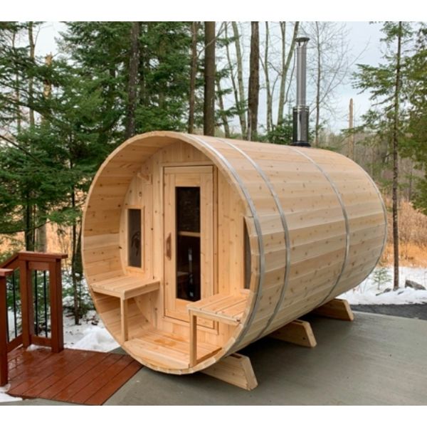 Dundalk CT Tranquility 6 Person Outdoor Traditional Sauna Front and Side View