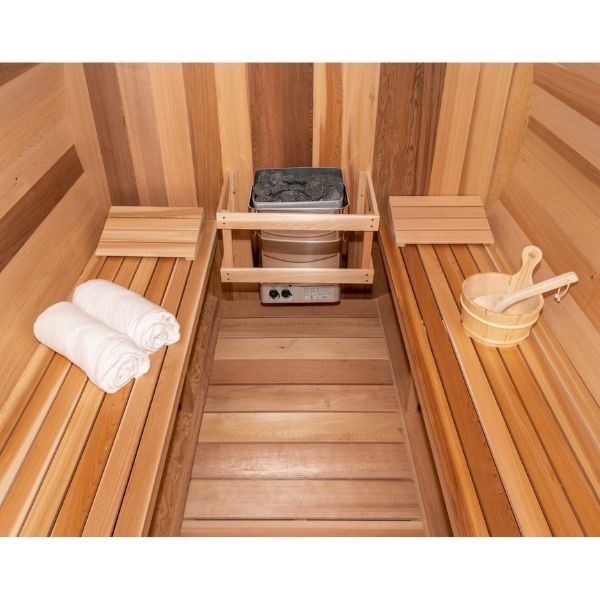 Dundalk CT Tranquility 6 Person Outdoor Traditional Sauna Inside Look with Heater, Backrests and Bucket/Ladle