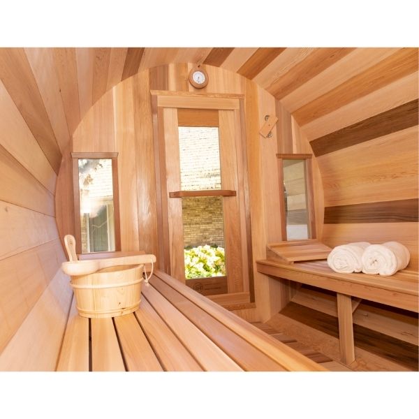  Dundalk CT Tranquility 6 Person Outdoor Traditional Sauna Inside with view looking outside