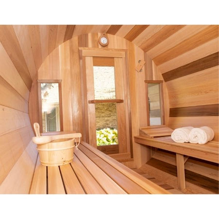  Dundalk CT Tranquility 6 Person Outdoor Traditional Sauna Inside with view looking outside