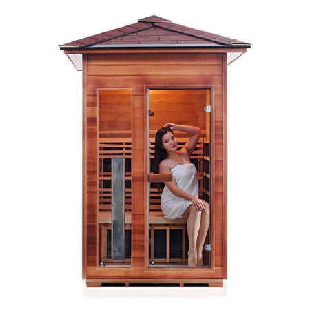 Enlighten Diamond 2 Person Peak Infrared Traditional Sauna Front View With Model