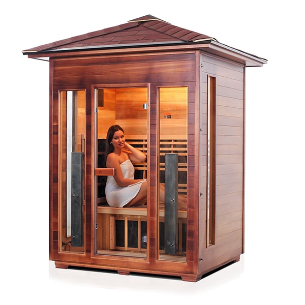 Enlighten Diamond 3 Person Peak InfraredTraditional Sauna Facing Left With Model