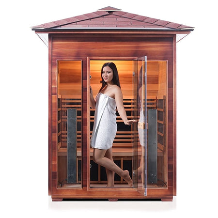 Enlighten Diamond 3 Person Peak InfraredTraditional Sauna Front View With Model