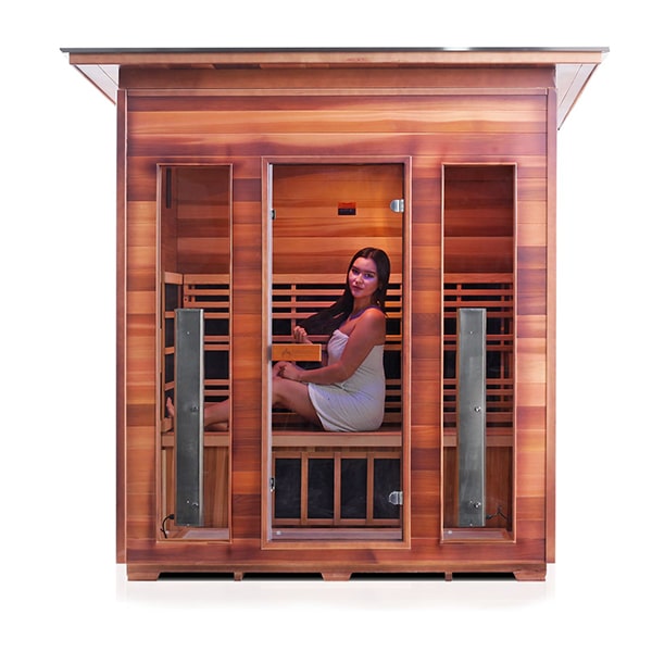 Enlighten Diamond 4 Person Slope InfraredTraditional Sauna Front View With Model