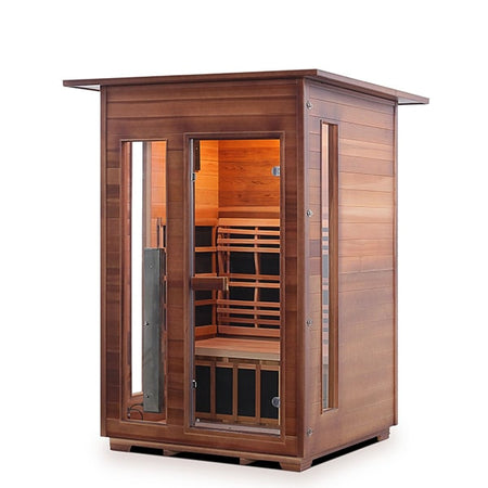 Enlighten Rustic 2 Person Indoor Outdoor Indoor Infrared Sauna Facing Left