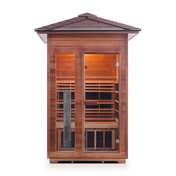 Enlighten Rustic 2 Person Peak Outdoor Indoor Infrared Sauna Front View